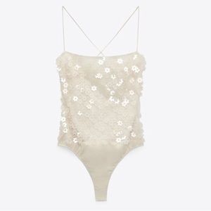 Zara Sequin Flower Bodysuit - Medium - New with Tags